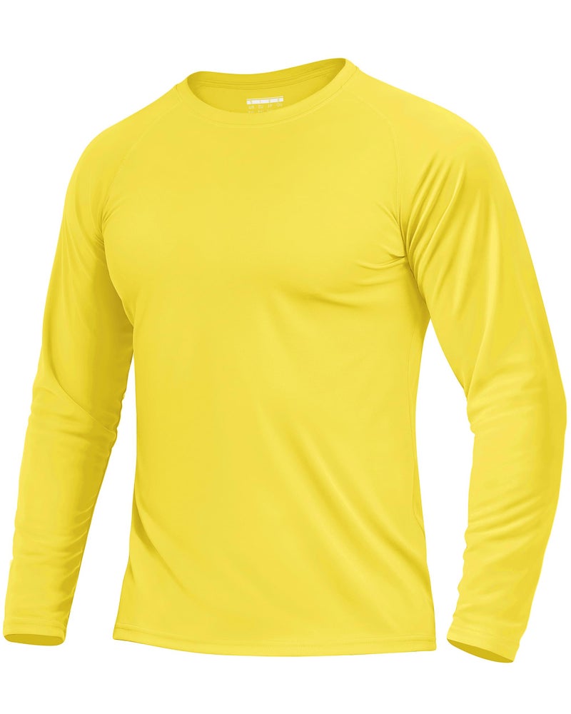 Boladeci Swim Shirts for Men Rash Guard Long Sleeve UPF 50+ UV Protection Sun Block SPF Cool Athletic Gym Tee Shirts for Men Hiking Running (Yellow) - Image 1